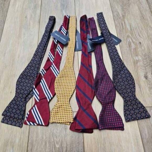 6 nwt Grant Thomas 100% silk bow ties adjustable size 5 different prints - Picture 1 of 16